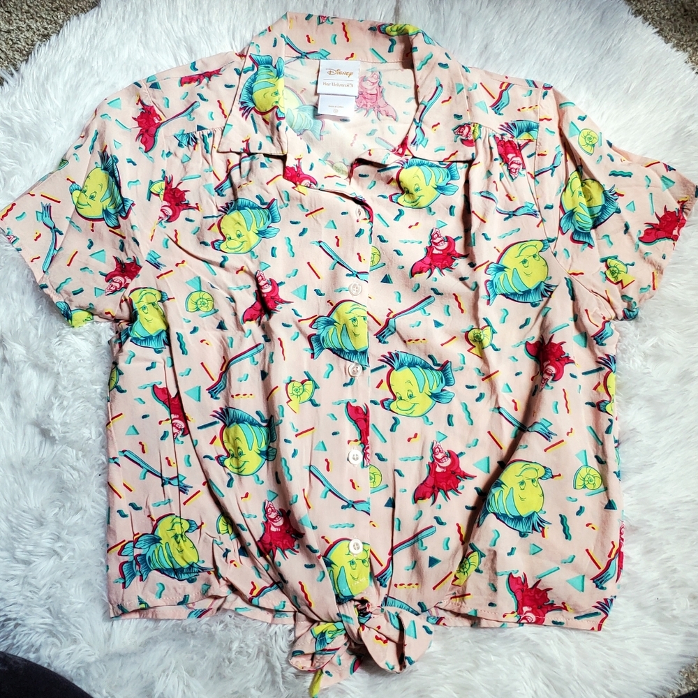 Disney Her Universe x The Little Mermaid shirt pink button up tie front